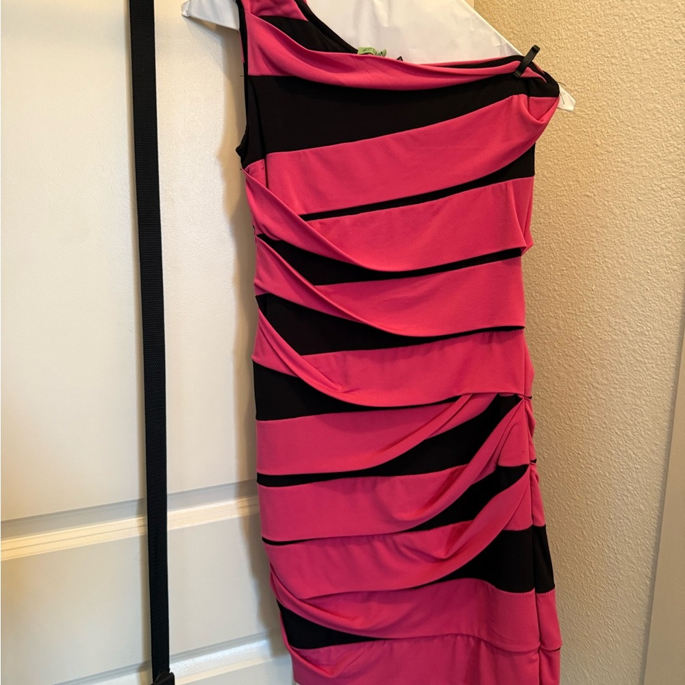 Fox One Shoulder Dress in Pink and Black